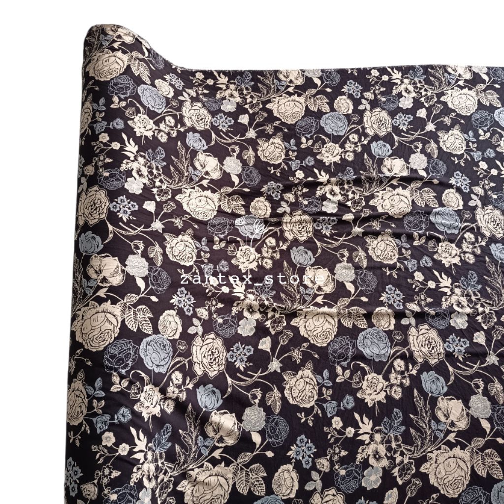 Jual kain rayon motif bunga rambat hitam/kain rayon viscose premium ...