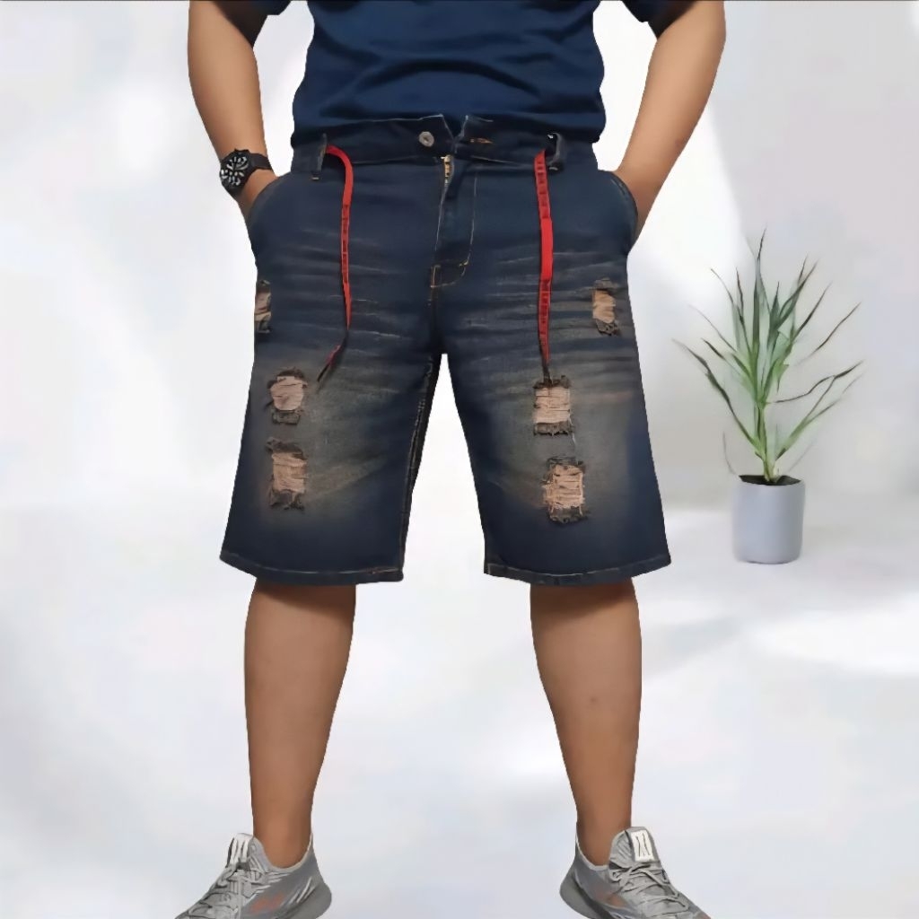 Jual Celana Jeans Pendek Pria Sobek Tali Jumbo Wiske Jeans Denim Distro ...
