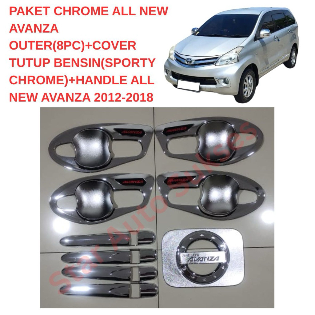 Jual PAKET CHROME ALL NEW AVANZA OUTER(8PC)+COVER TUTUP BENSIN(SPORTY ...