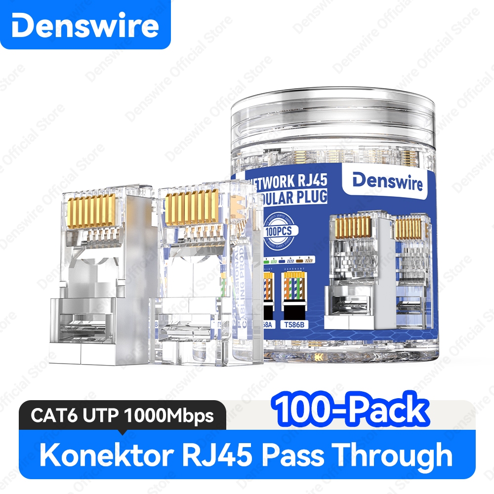 Jual Denswire Kepala Kabel LAN RJ45 STP Cat6 Pass-Through - Plug 3 ...