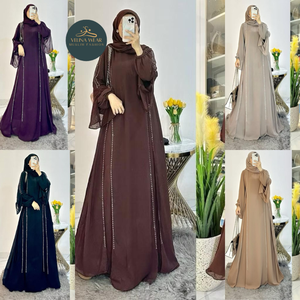 Jual Luna Abaya Set Hijab Wanita Bahan Ceruty Babydoll Aksen Gamis ...