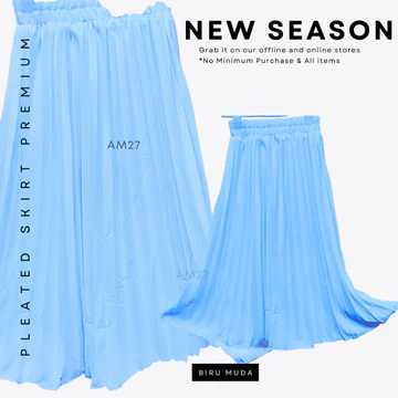 Am27 Rok Plisket Premium Remaja Dewasa Jumbo 110Kg Rok Polos Payung Pleated Skirt