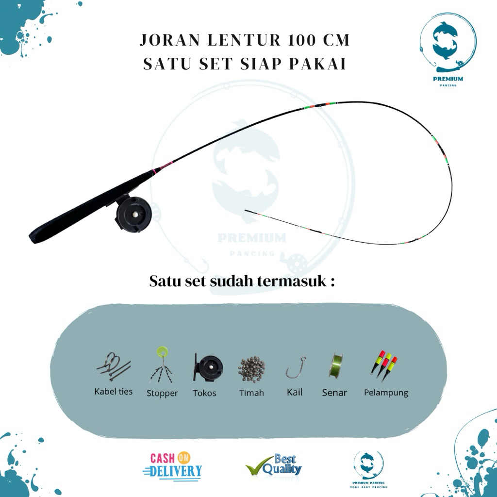 Joran wader hitam satu set siap pakai super lentur 100cm