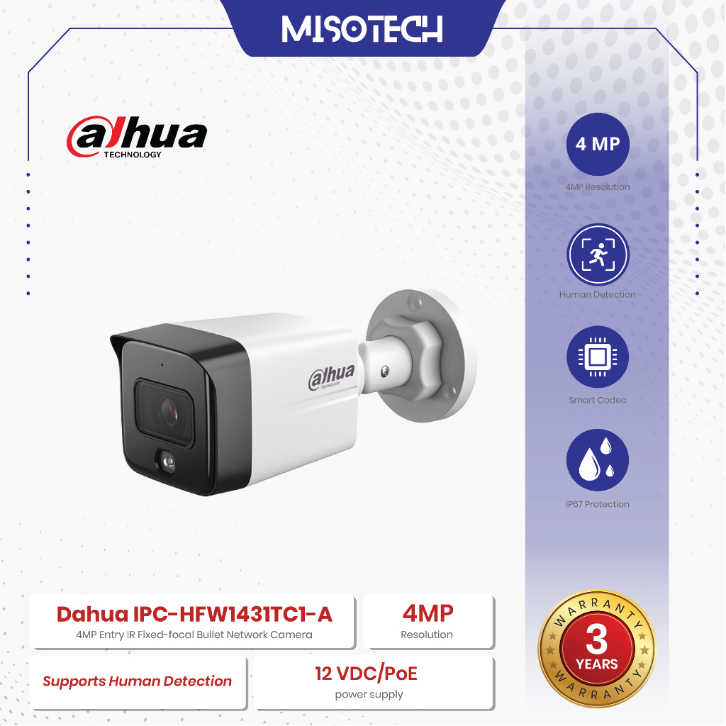 Jual Dahua DH-IPC-HFW1431TC1-A 4MP IP Camera CCTV Outdoor PoE WDR Mic ...