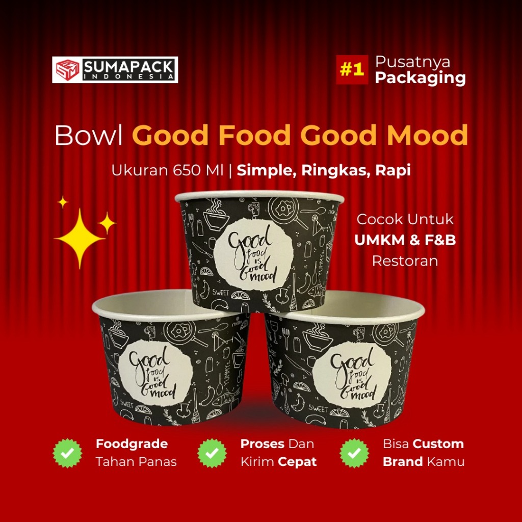 Jual Paper Bowl 650 ml | Isi 50 Pcs | Motif Illustrasi Hitam & Putih ...