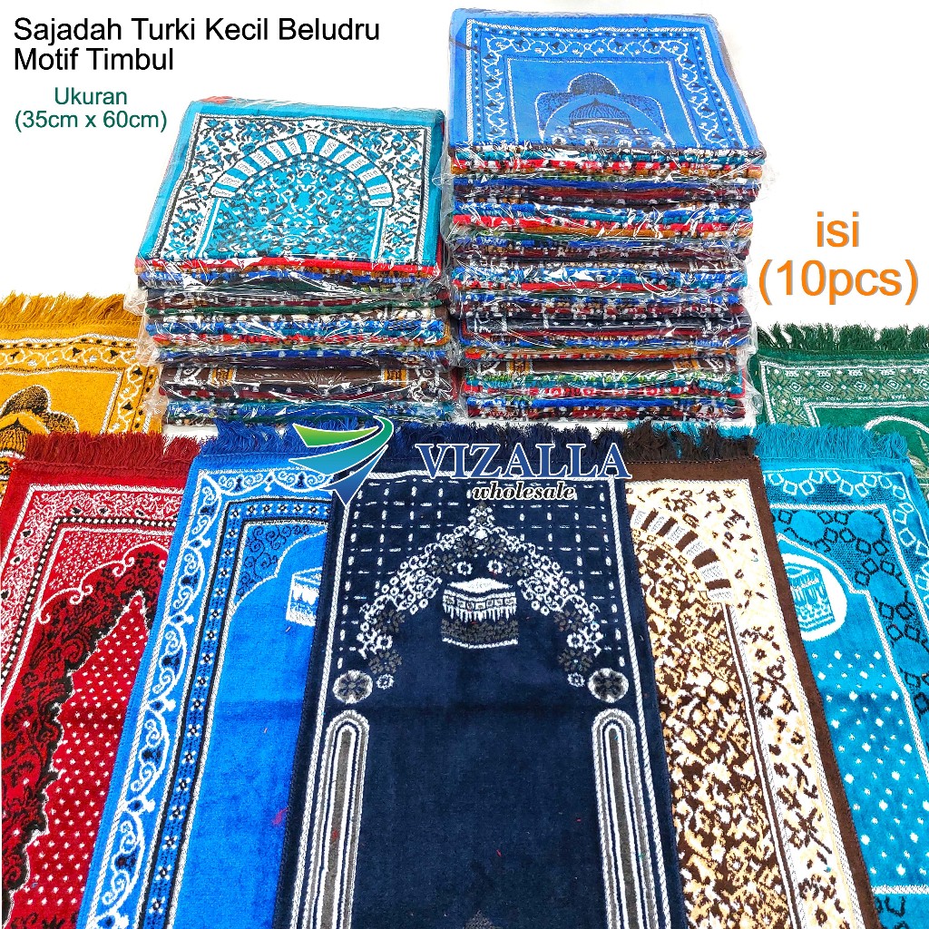 [ isi 10pcs ] Sajadah Turki Kecil Beludru Motif Timbul 35x60cm/ Egyp White Sp/ Souvenir Haji Umroh