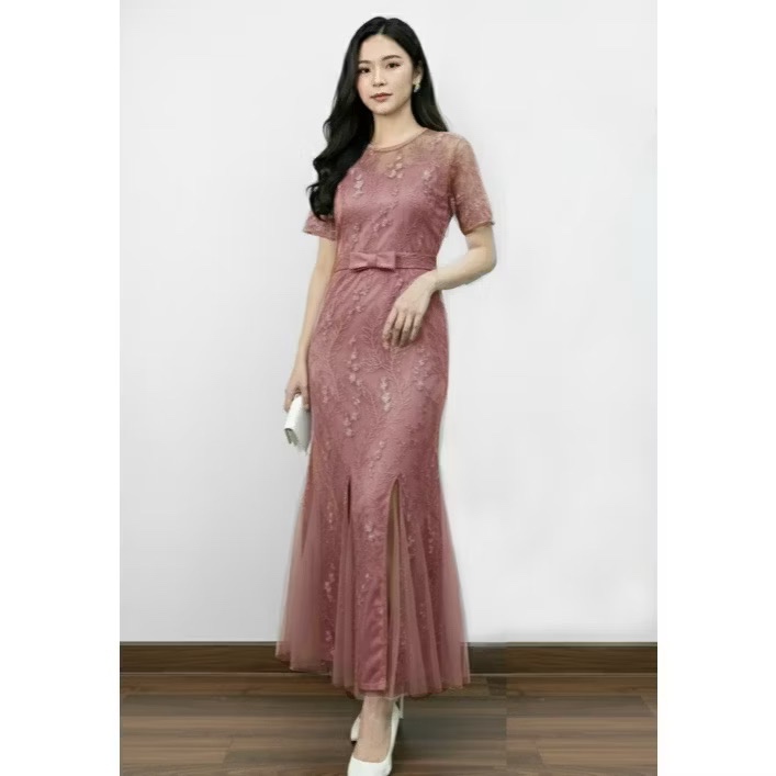 dress satin brokat Dress Brokat Satin Adeeva Fashion Wanita Lebaran Pesta Kondangan Slim Fit  Viral 2025
