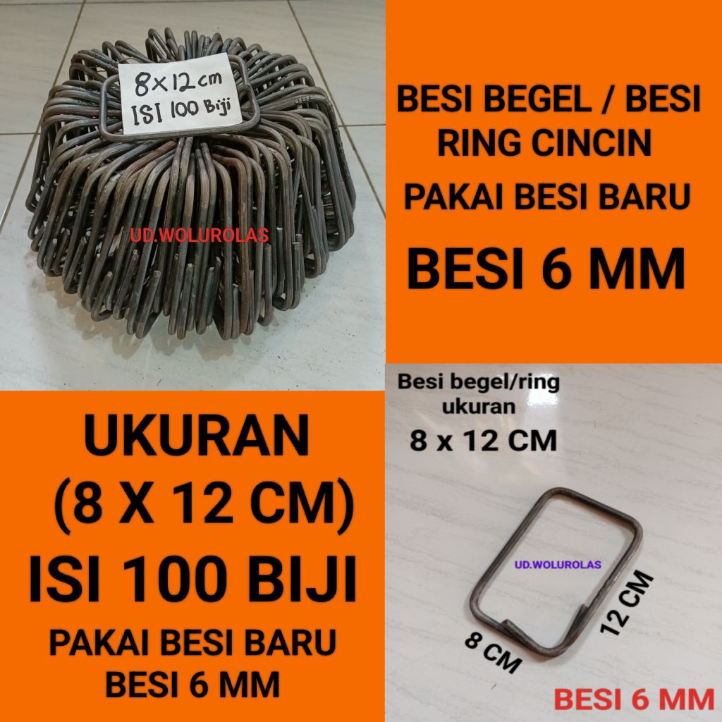 Jual besi begel/ring cincin/besi kolom ukuran 8x12 cm isi 100 biji ...