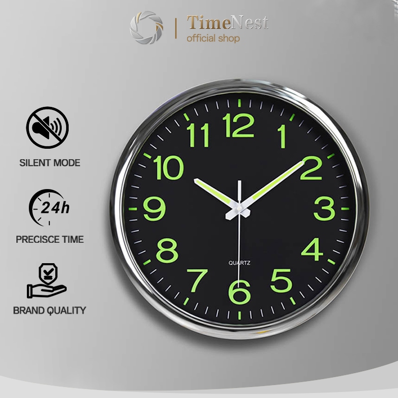 TIMENEST Jam Dinding Bulat Quartz Luminous Glow in The Dark Silent Movement  30CM HMST03