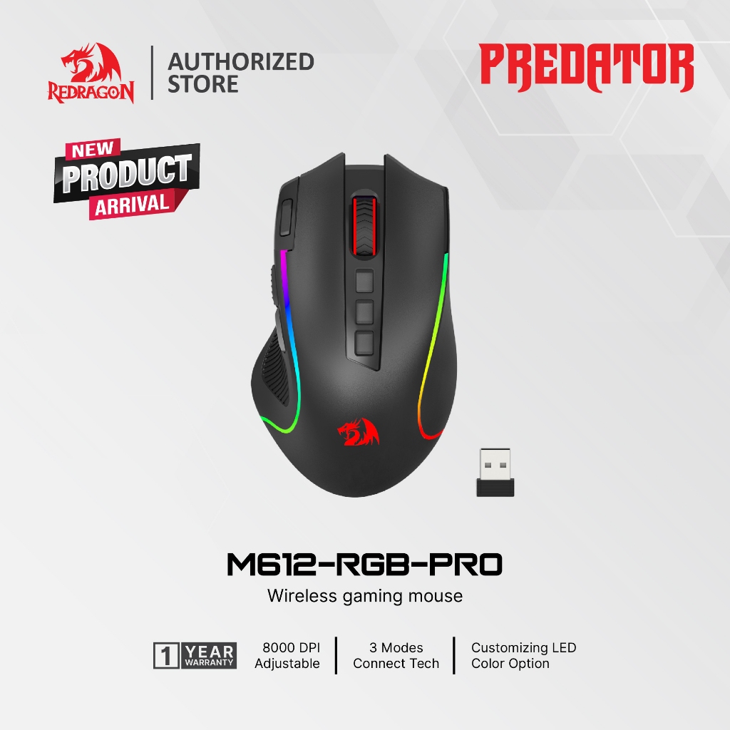 Jual Redragon PREDATOR M612 PRO RGB Wireless Gaming Mouse 8K DPI 9 ...
