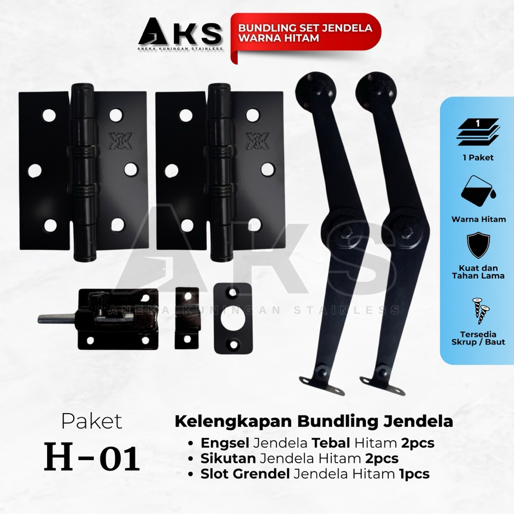 Paket komplet engsel 3inch grendel 2inch panolet pengunci penyangga jendela set kelengkapan jendela rumah