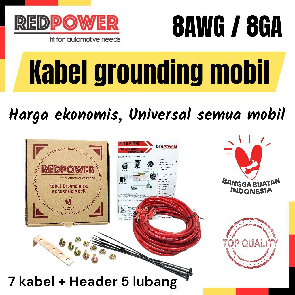 Jual Redpower 8 awg Merah Hitam 7 titik Ground Wire Kit Kabel Grounding ...