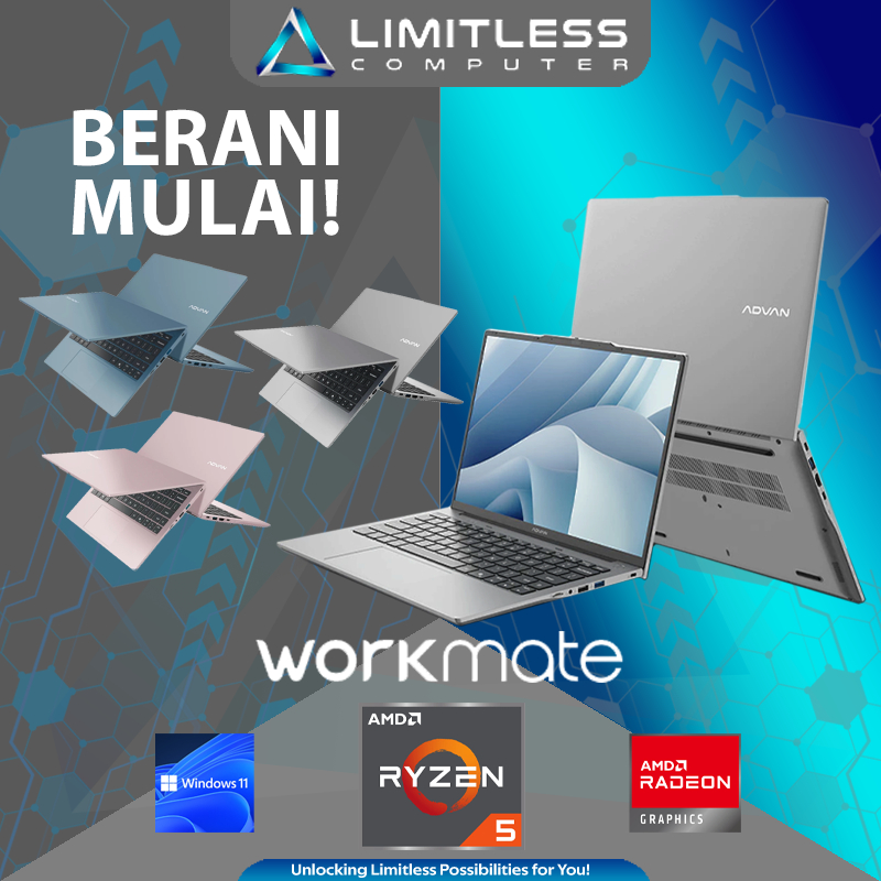 Advan WORKMATE Ryzen 5 3500U 8GB 256GB SSD 14" FHD+ IPS Windows 11 Laptop Kerja Sekolah Kuliah