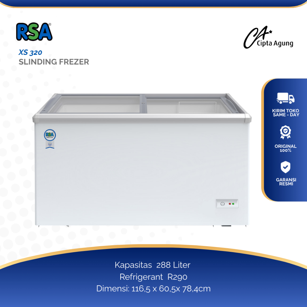 Jual RSA CHEST FREEZER SLIDING FLAT GLASS XS-320 FREEZER SLIDING KACA ...