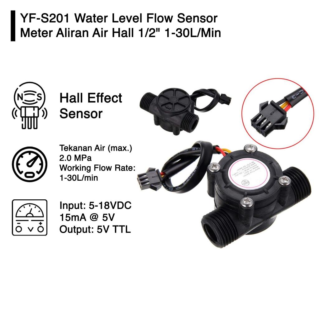 Jual YF-S201 Water Level Flow Sensor Meter Aliran Air Hall 1/2" 1-30L ...