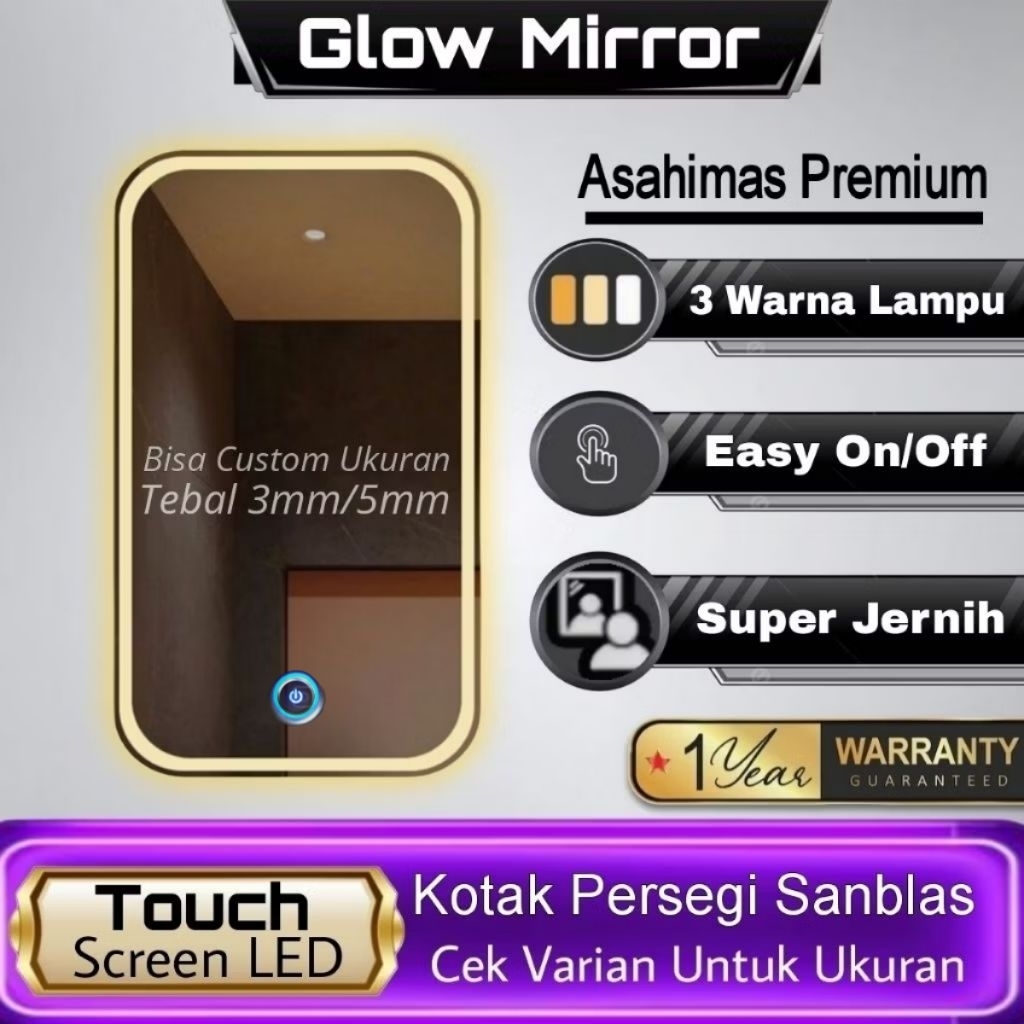 Jual Cermin LED Wastafel Toilet Kamar Mandi Kaca Kotak Cermin Rias LED ...