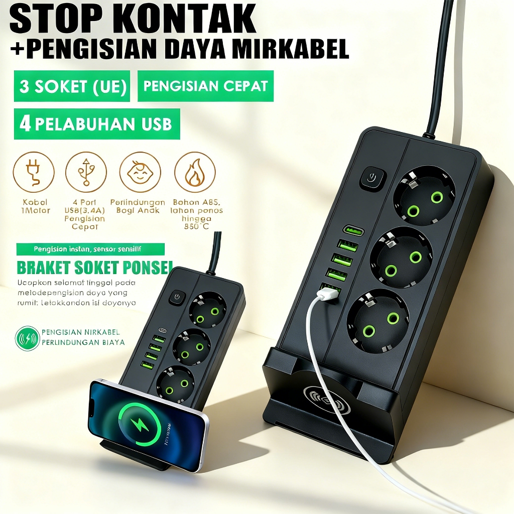 Jual Power Strip Socket Elektrik 2500W - Charger USB + Type-C (4 USB ...