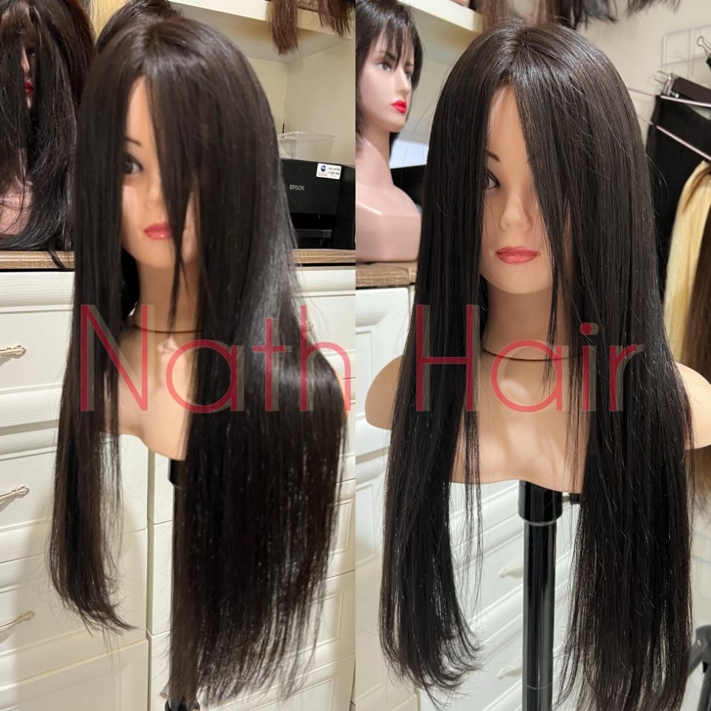Jual wig premium rambut asli panjang rata full akar bebas belahan 100% ...