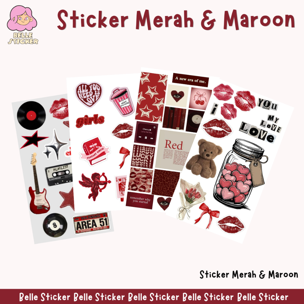 Jual Stiker Aesthetic Girl Merah Maroon 02 Sticker Laptop Sticker ...