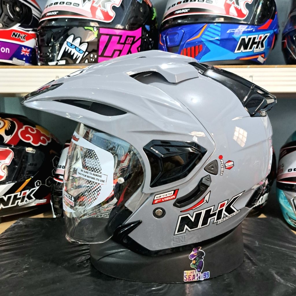 Jual HELM NHK PREDATOR CRYPTON SOLID DIM GREY GLOSSY DOUBLE VISOR ...