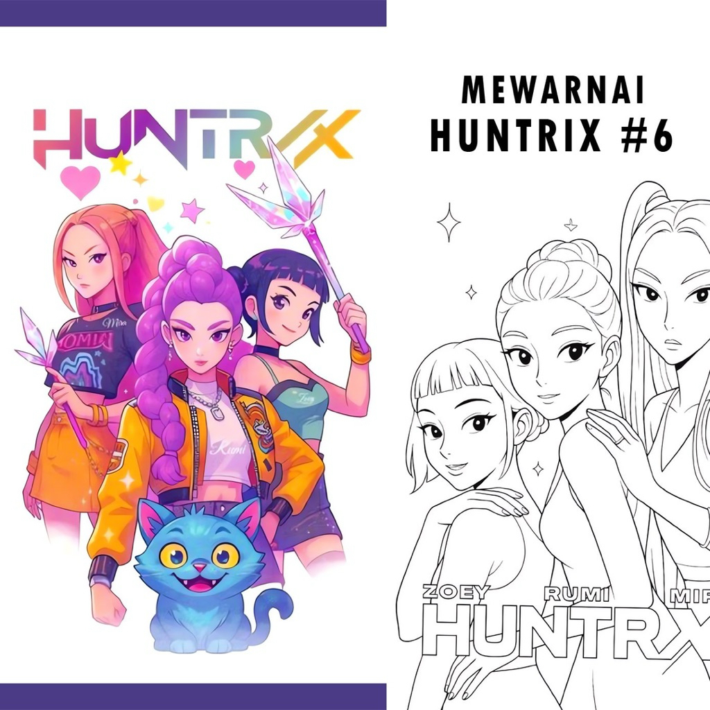 Jual 15 Lembar A5 | Kertas Mewarnai Tema Huntrix #6 : KPOP Demon Hunter ...