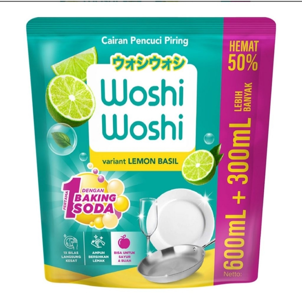 Jual Woshi woshi Sabun Cuci Piring Lime&Baking Soda Lemon Basil 600ml ...