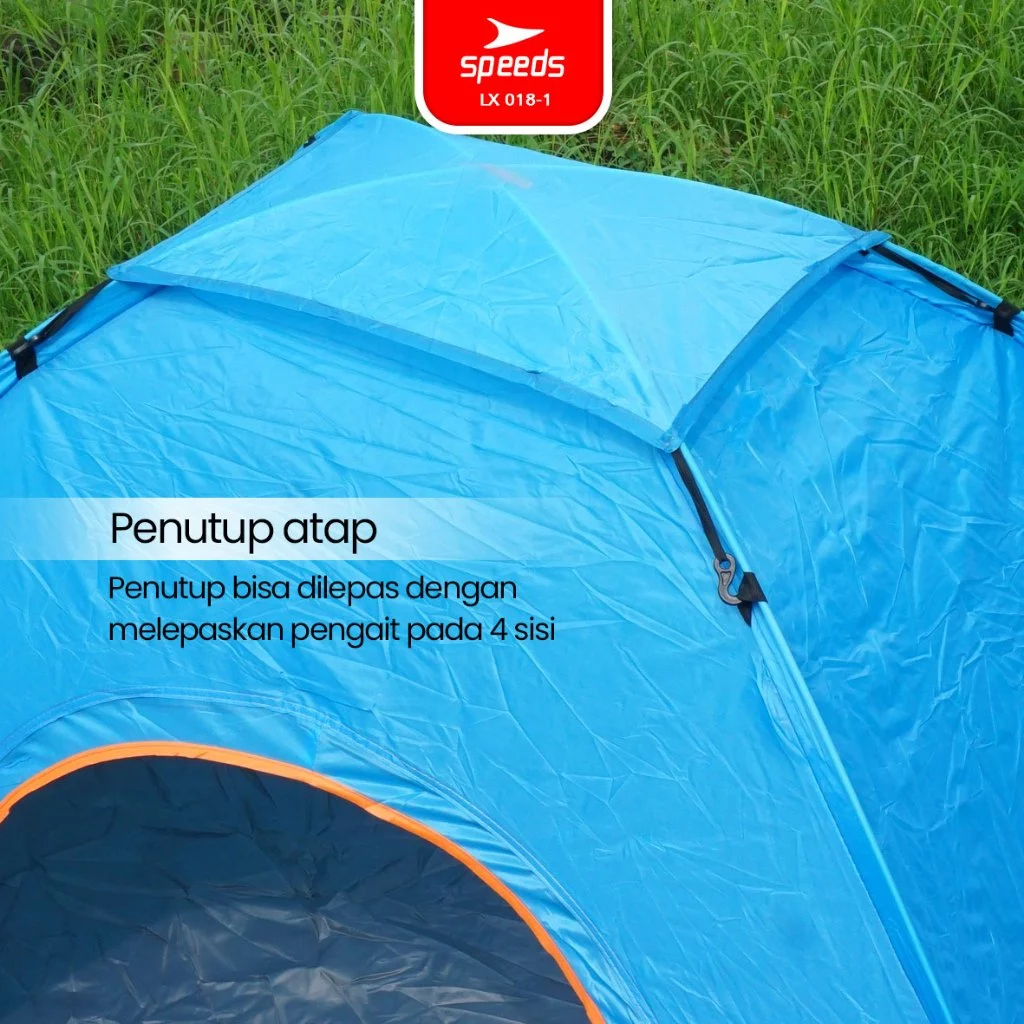 Tenda Camping Biru Kapasitas 1-3 Orang Tampak Samping