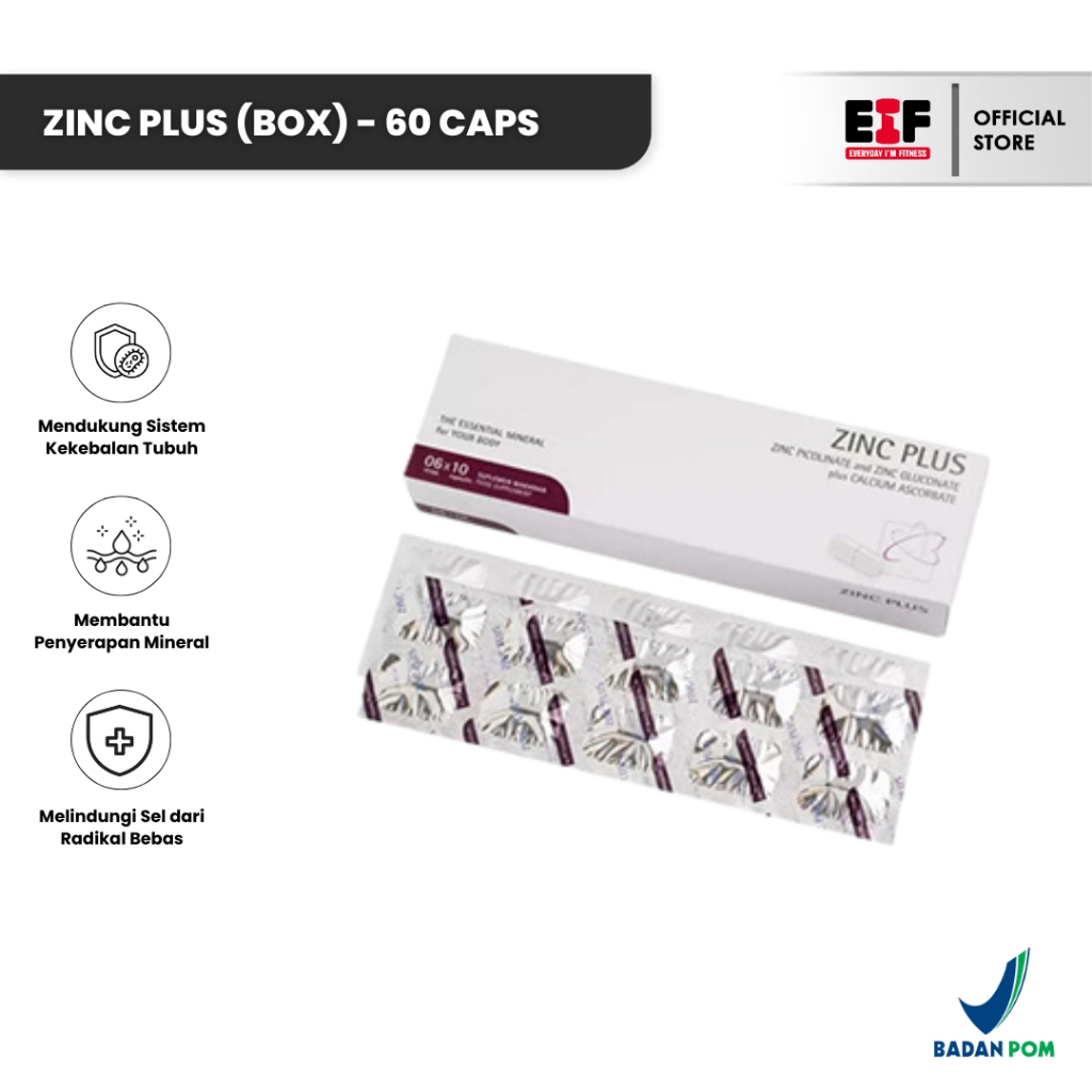 Jual ZINC PLUS Untuk Jerawat Rambut Rontok Vitamin C [1 Box] 60 Kapsul ...