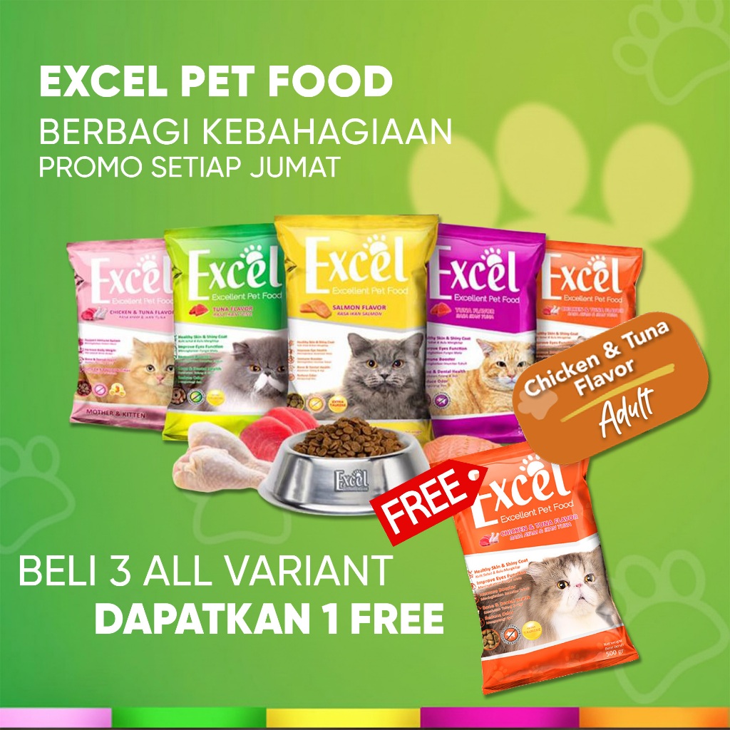 Jual Excel Cat Food Adult , Mother & Kitten 500 gram makanan kucing ...