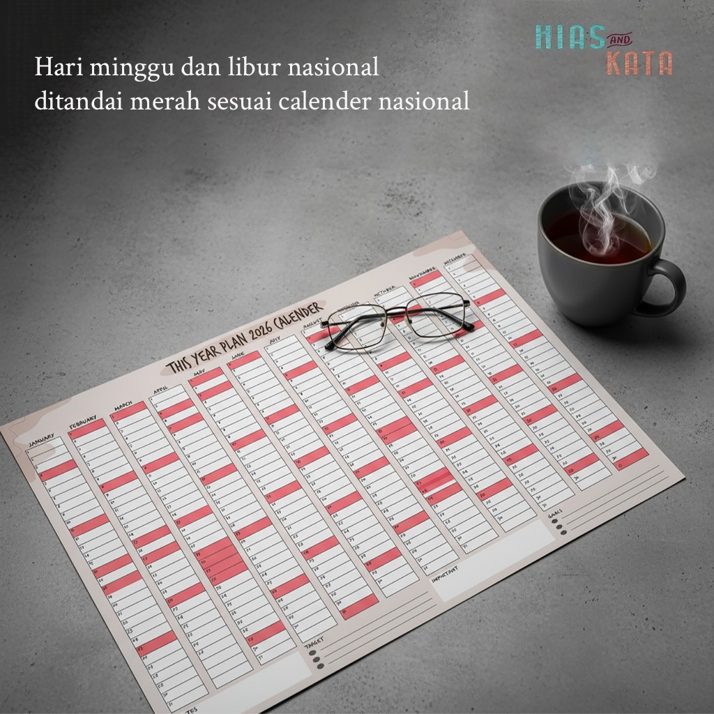 Jual Kalender 2026 With NotesTarget Important Goals Year Wall Planner ...