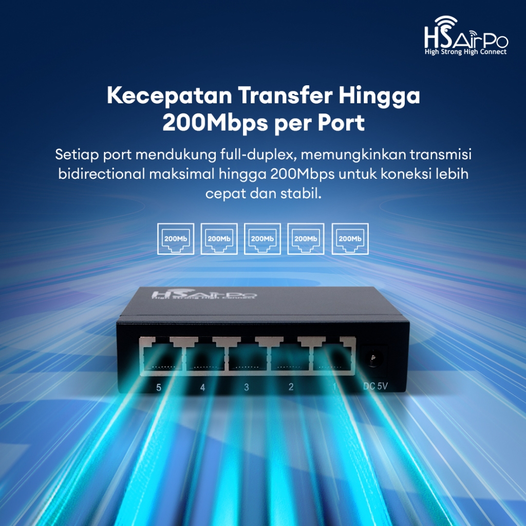 Jual HSAirPo Switch Ethernet 5-Port 10/100M RJ45 – Body Metal, Adaptor ...