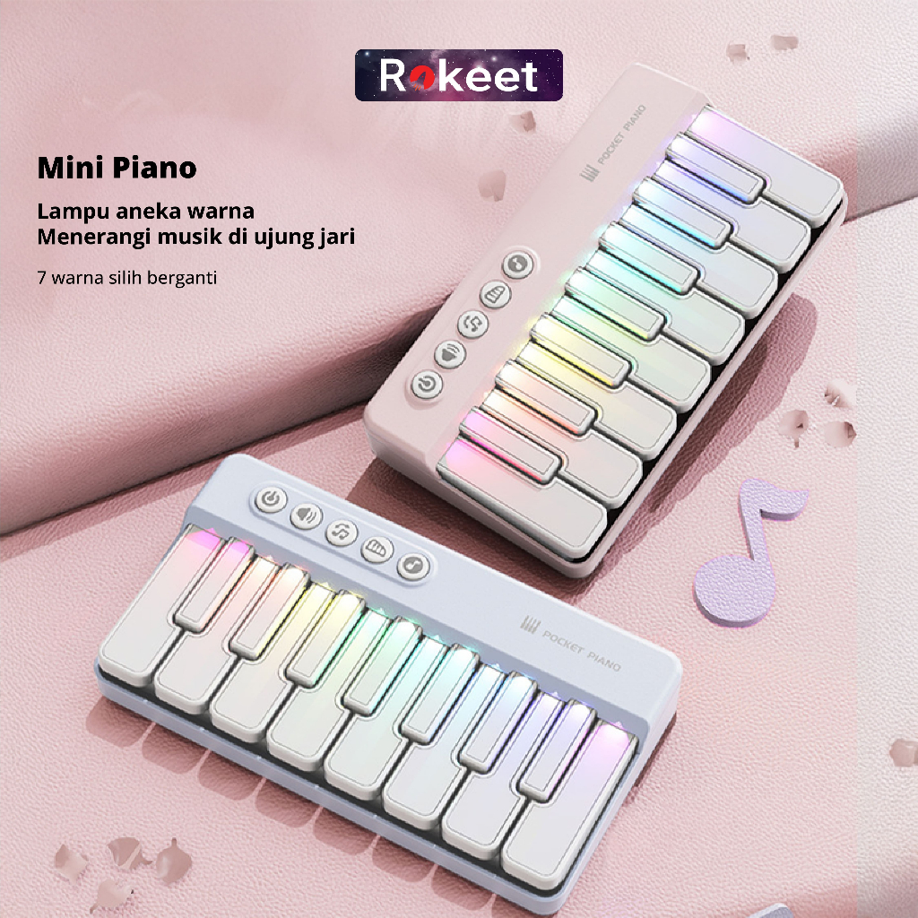 Jual Rokeet Mini Pocket Piano LED 7 Mode Warna-Warni Keyboard Musik ...