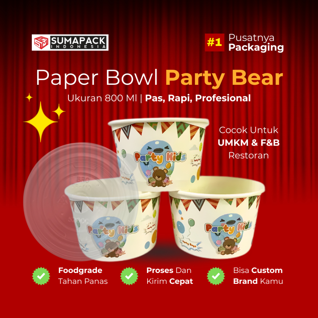 Jual Paper Bowl 800 ml | Isi 50 Pcs | Motif Party Bear | Rice Bowl ...