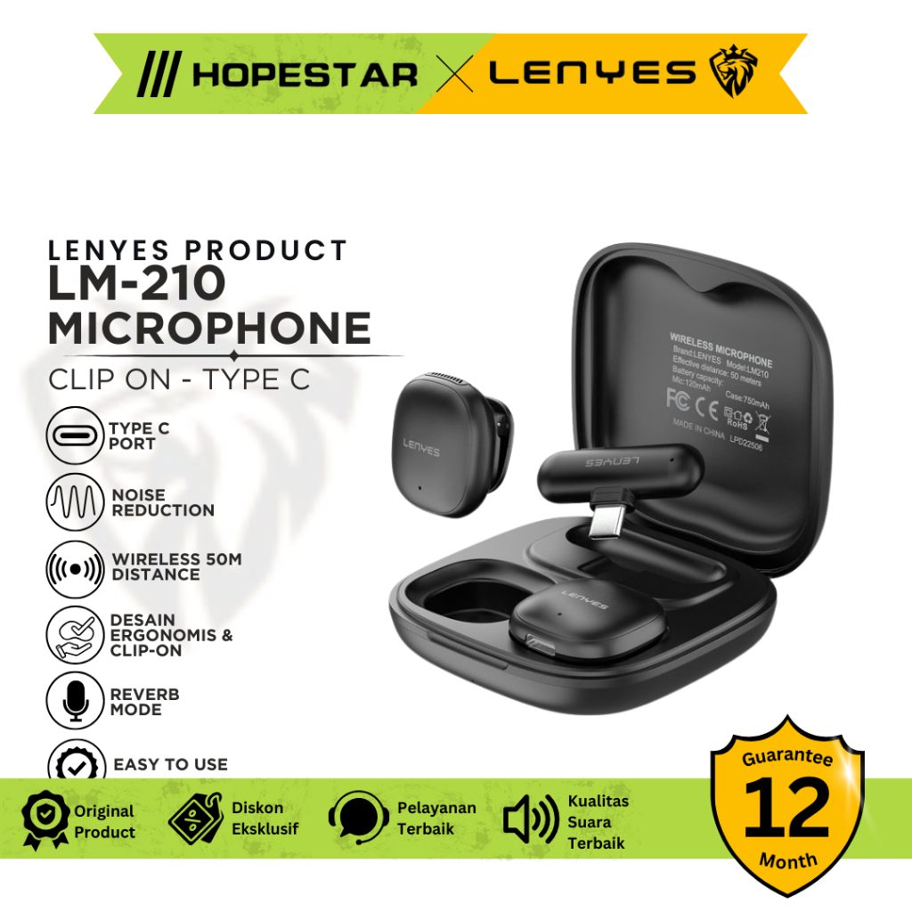 Jual LENYES LM210 Clip On Mic HP Wireless Microphone Bluetooth Portable ...