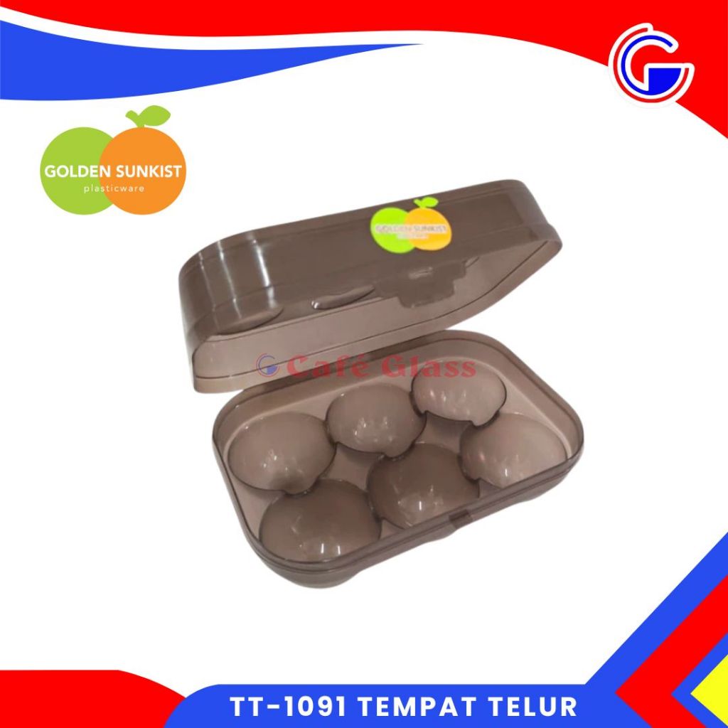 Tempat Telur Plastik 6 Butir / Kotak Telur Dapur Transparan Golden Sunkist / Organizer Kulkas - Wadah Storage Telur / Tepak Telur Plastik 6 Slot (Tt1091) / Dekor Dapur Minimalist Polos
