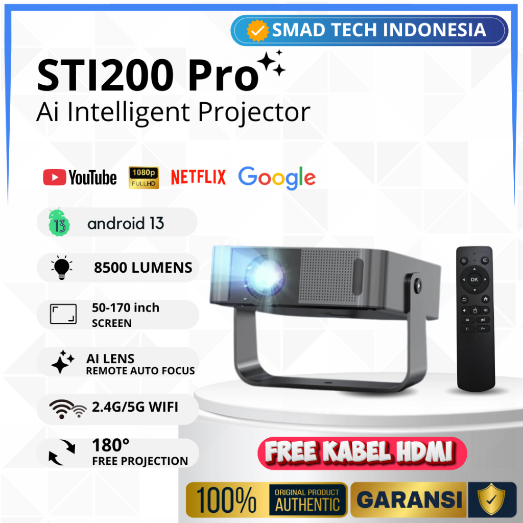 Jual Smart Projector Ultra HD 1080P 8500 Lumens Electric Focus ...