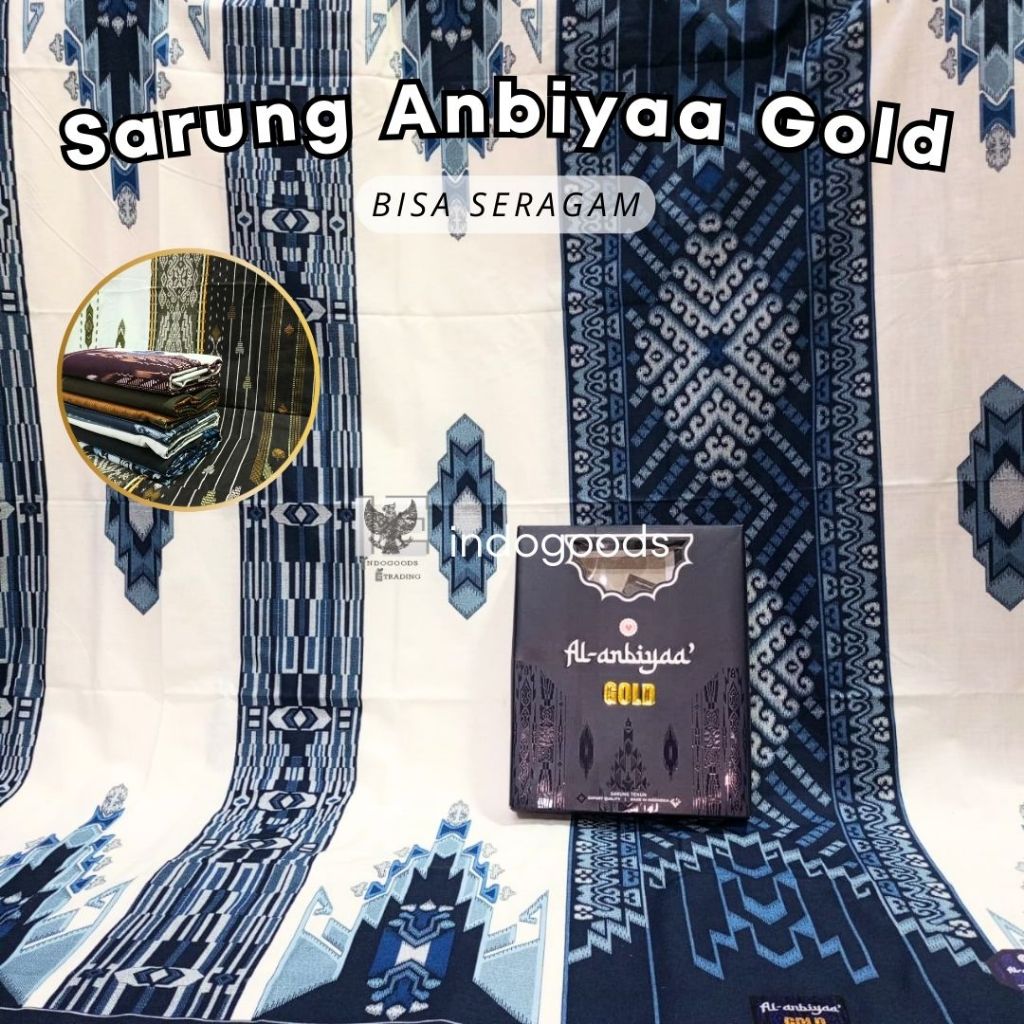 Sarung Pria Dewasa Al Anbiyaa Gold Motif BHS Premium Dasar Putih Seragam [GROSIR/ECER MURAH]