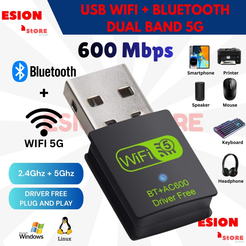Jual Dongle USB Dual Band Wifi + Bluetooth 600Mbps Mini USB Combo WiFi ...