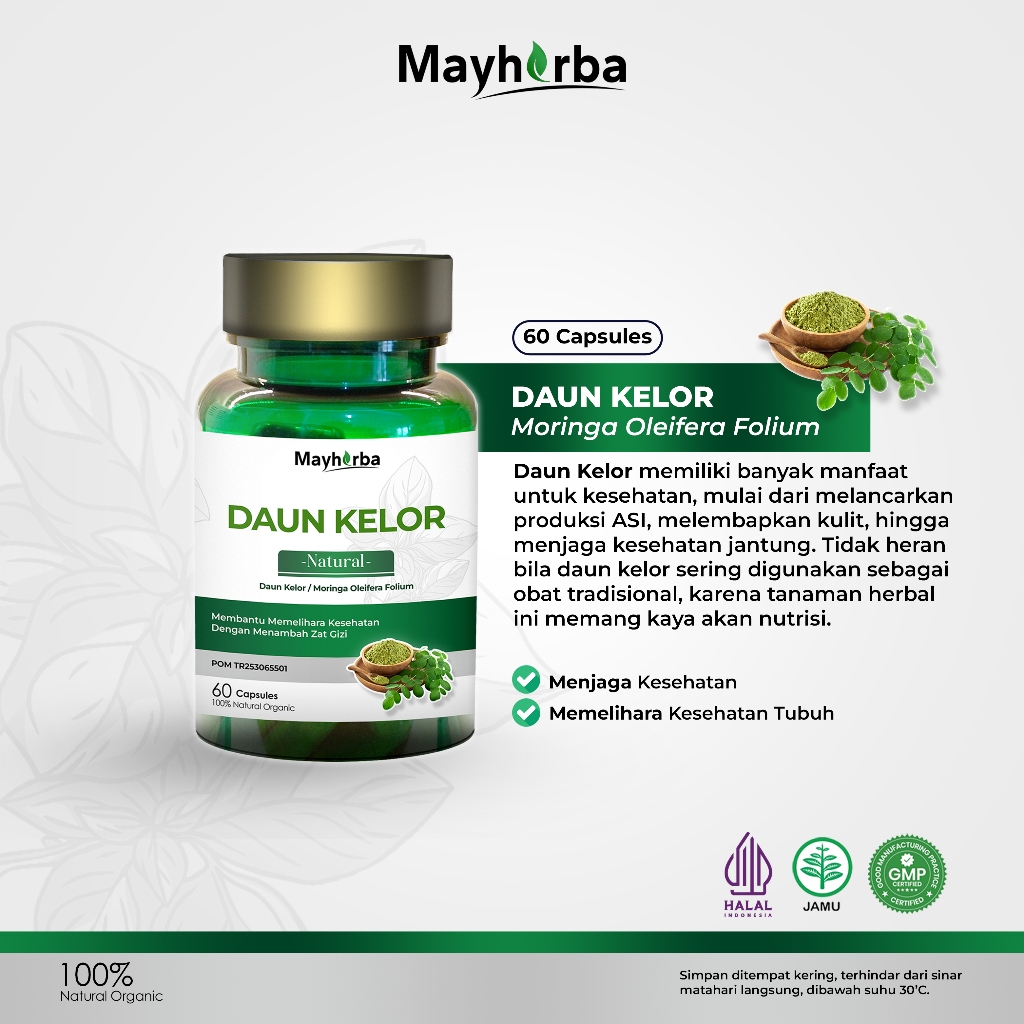 Glimthy Mayherba Natural Kapsul Daun Kelor - 60 Kapsul Ekstrak Moringa Oleifera Halal Obat Herbal Kolesterol Asam Urat