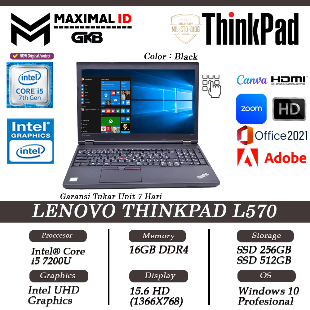Jual Laptop Lenovo Thinkpad L570 Intel Core i5 7200U ram 16GB