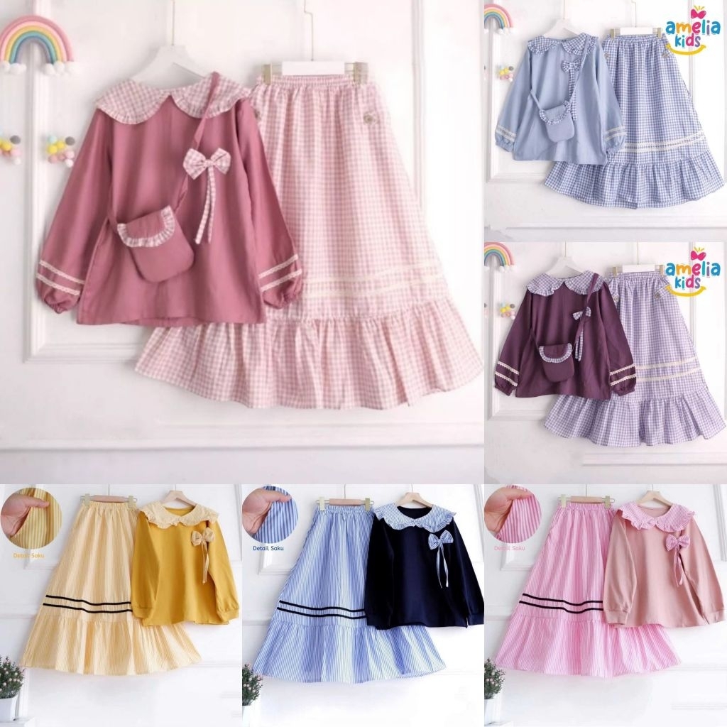 Jual Setelan Rok Panjang Pita/Plus Tas/Anak Muslim 8-10th | Shopee ...