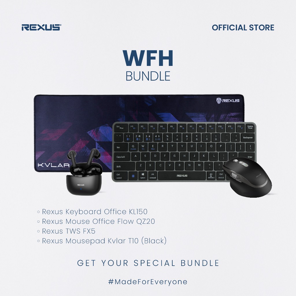 Jual Rexus WFH Bundle - Keyboard Mouse Wireless Office & TWS Earphone ...
