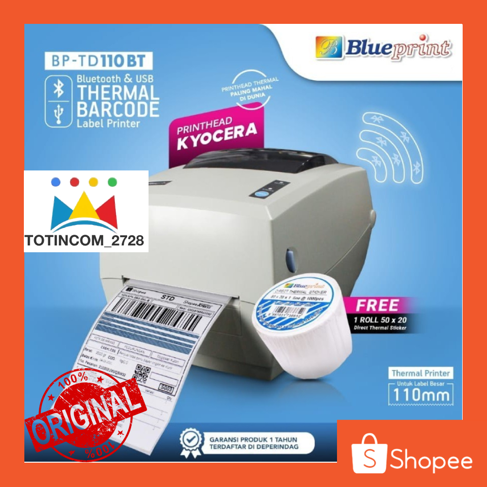 Jual Blueprint BP-TD110 BT Printer Barcode Thermal Label A6 USB Bonus ...