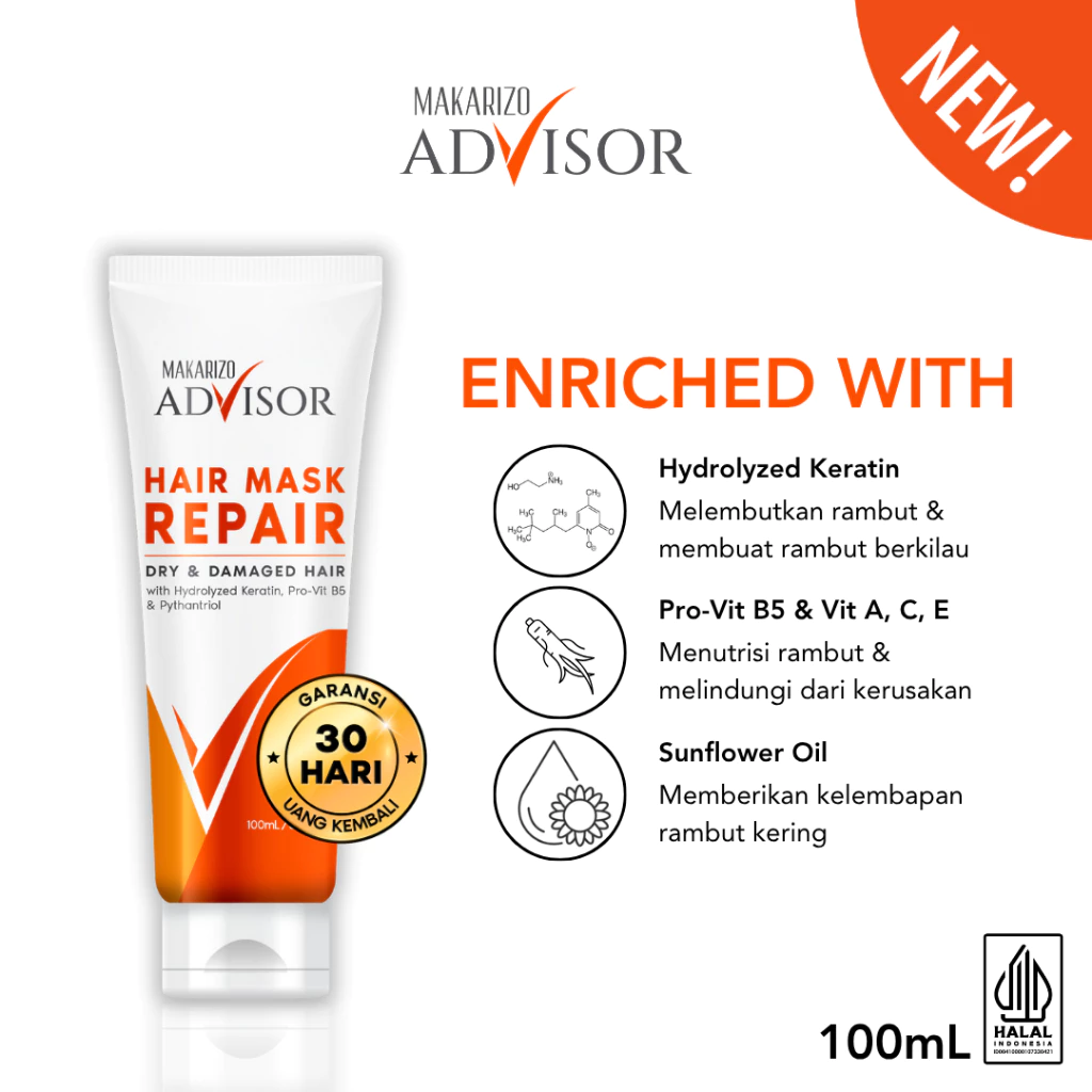 Pratinjau Makarizo Advisor Hair Repair Mask 100mL - Keratin Hair Mask / Masker Rambut Lembut / Rambut Ngembang Kempes