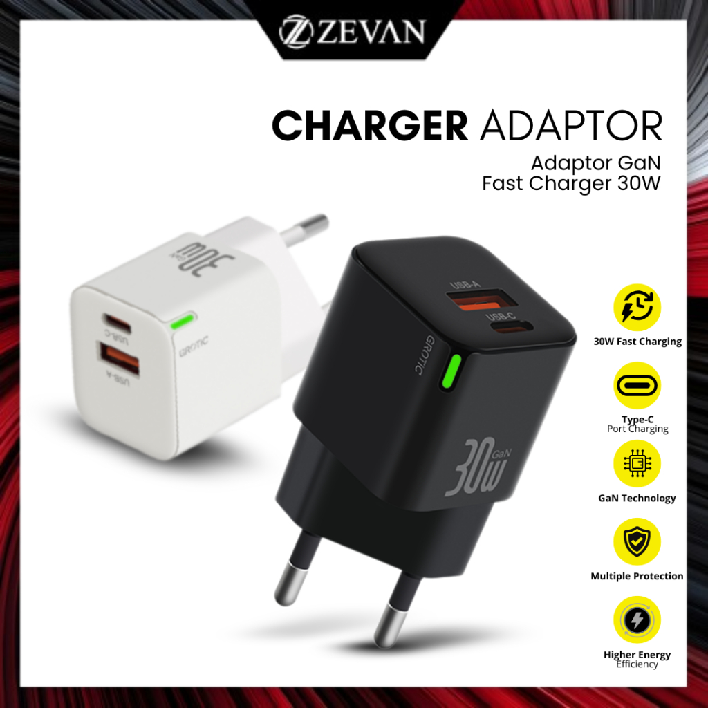 Jual ZEVAN Kepala Charger Fast Charging GaN 30W Dual Port QC 3.0 ...