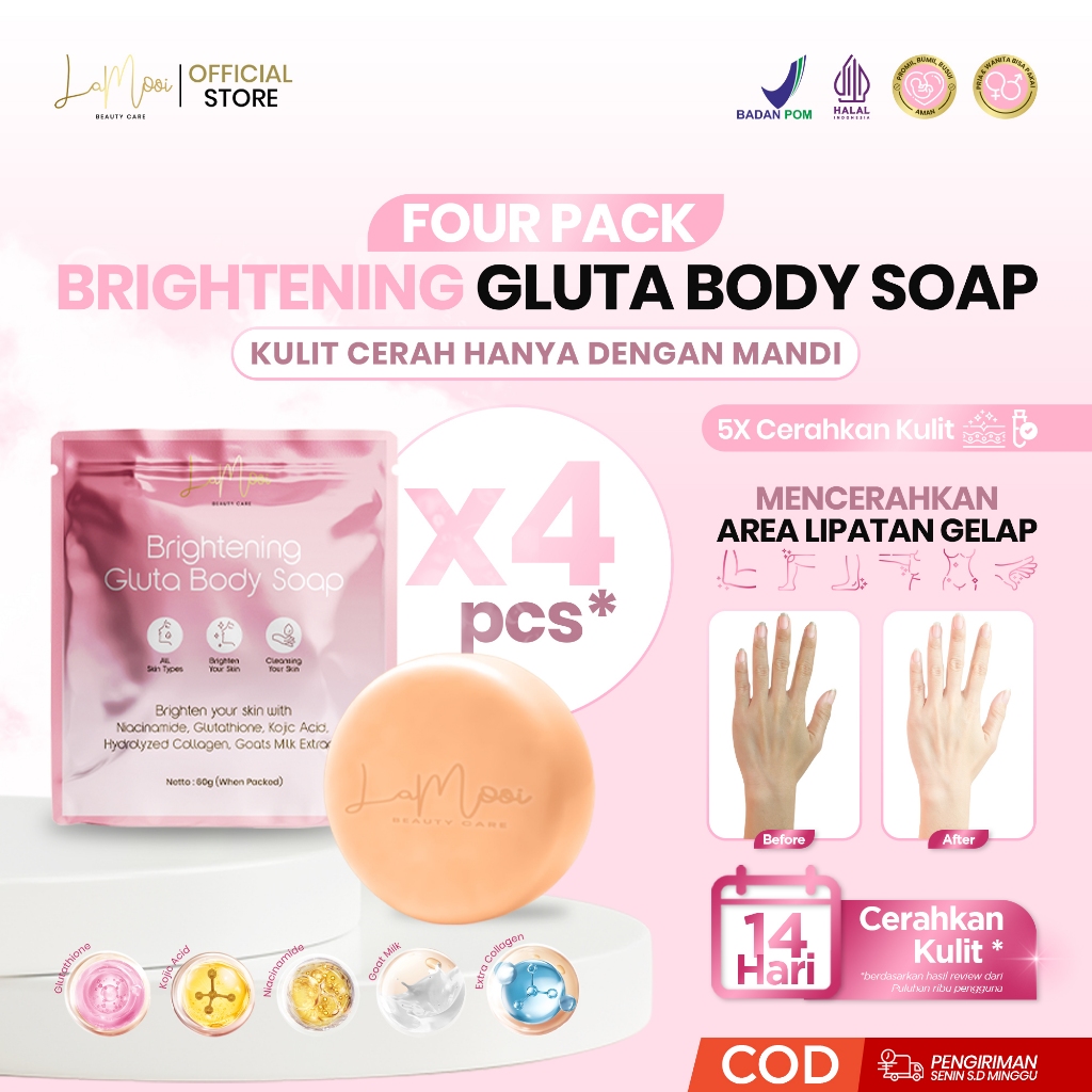 4PCS Brightening Gluta BodySoap (Sabun Pemutih Badan)-Lamooi Beautycare