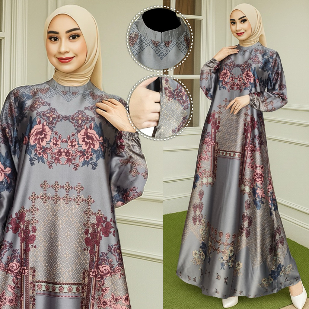 NAURA DRESS | GAMIS BAHAN SILK PREMIUM | GAMIS LEBARAN TERBARU 2026 | GAMIS MOTIF KEMBANG PENGAJIAN