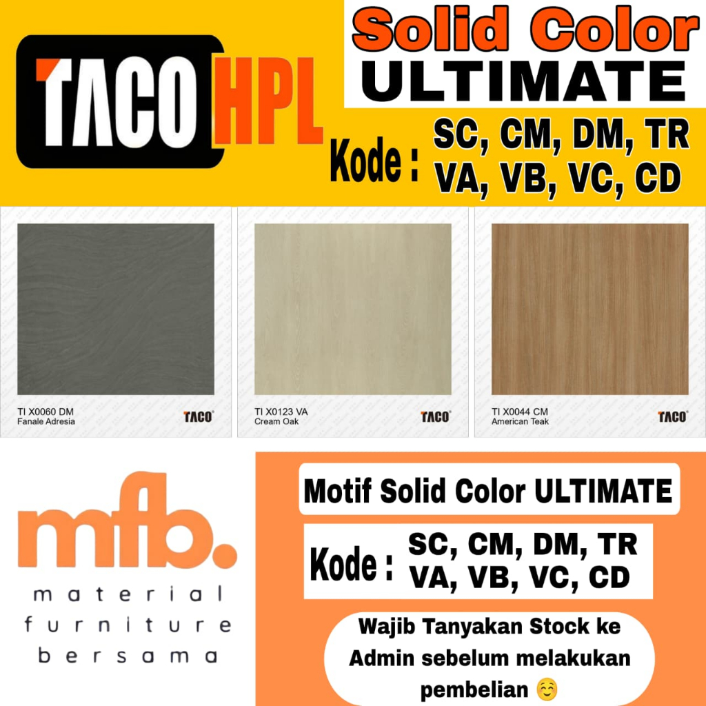 Jual TACO HPL SOLID COLOR ULTIMATE LEMBARAN KODE (SC / CM / DM / TR ...