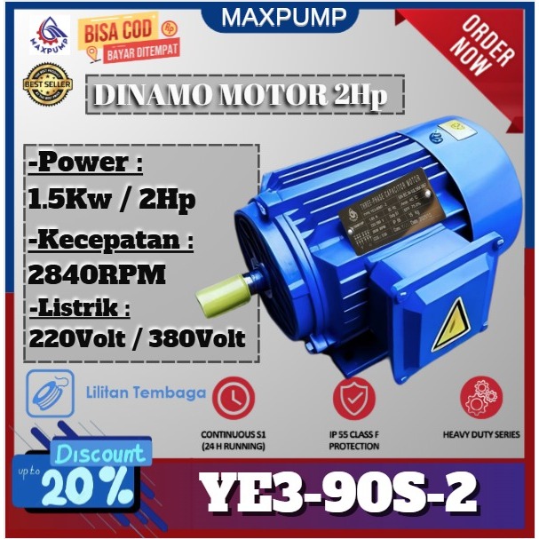 Jual MAXPUMP Mesin Dinamo 3 Phase 2 HP 2800 RPM Electro Motor Dynamo ...