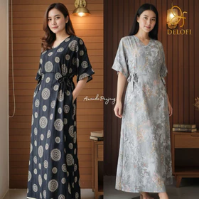DELOFI Homewear Daster Amanda Panjang Maxi Dress Premium Rayon Viscose